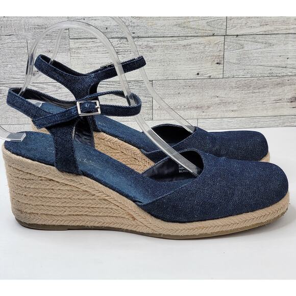 Chadwick 10M Denim Espadrille Wedge Close Toe Buckle Sandals Casual Shoes Summer - Picture 5 of 11